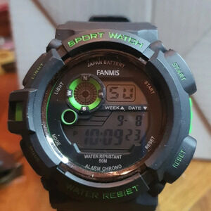2 for $20😃Fanmis #0939 Black/Green Digital Alarm Chronograph Men's Watch